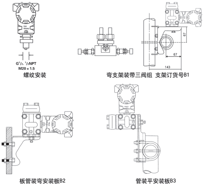 扩散硅液位变送器安装方式示意图