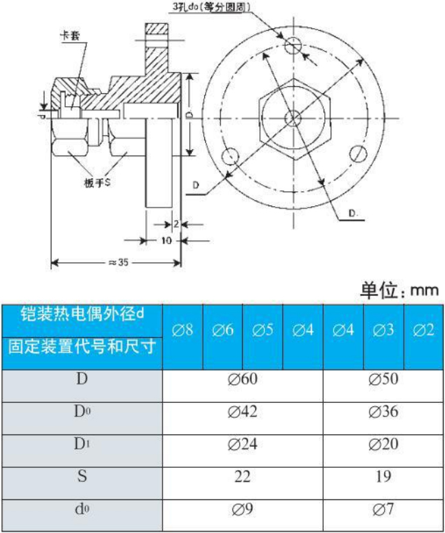 螺纹式热电偶法兰安装尺寸图